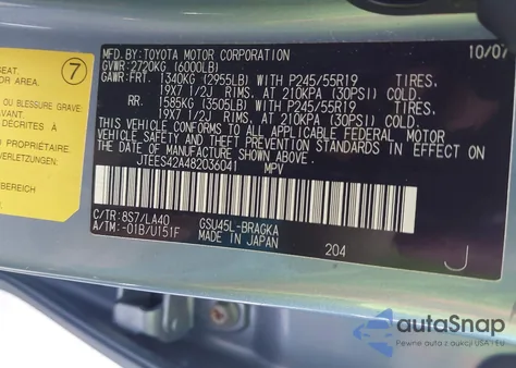 2008 Toyota Highlander Limited z USA, uszkodzony, nr VIN JTEES42A482036041